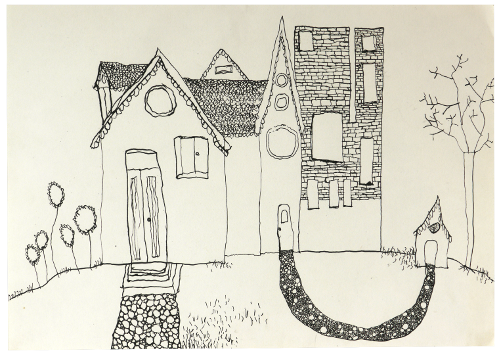 Kunst Zeichnung eines Haus mit Tinte- Rena Jachens